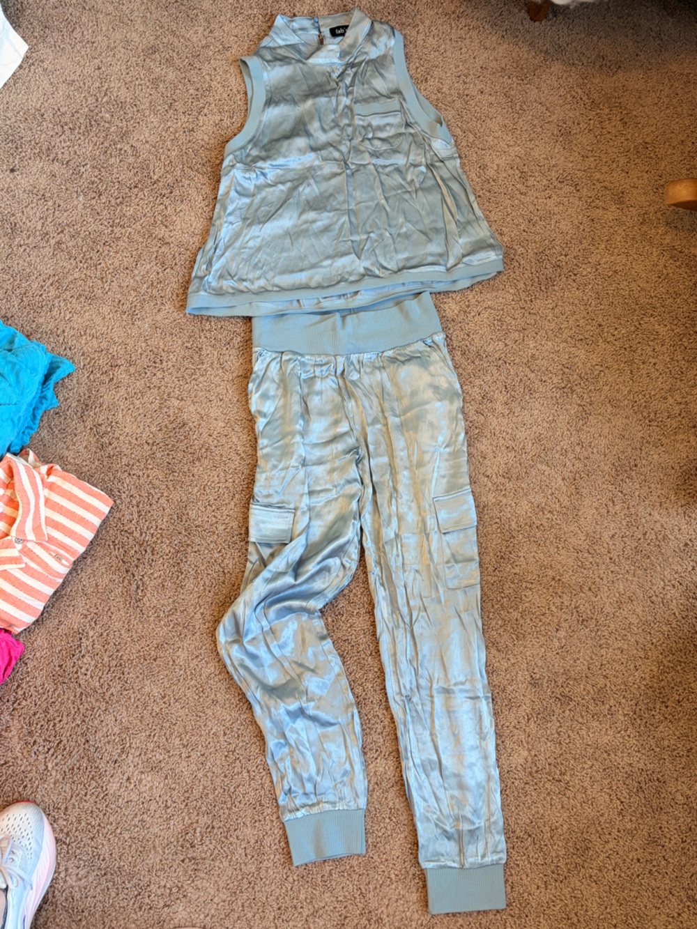 fab'rik Light Blue Satin Jogger Set